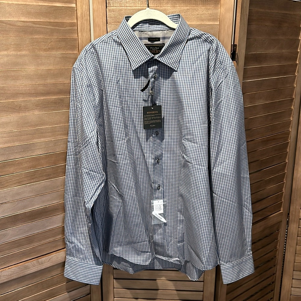 NWT ~ JoS A Bank Reserve Dress Shirt ~ XL ~ Blue Check